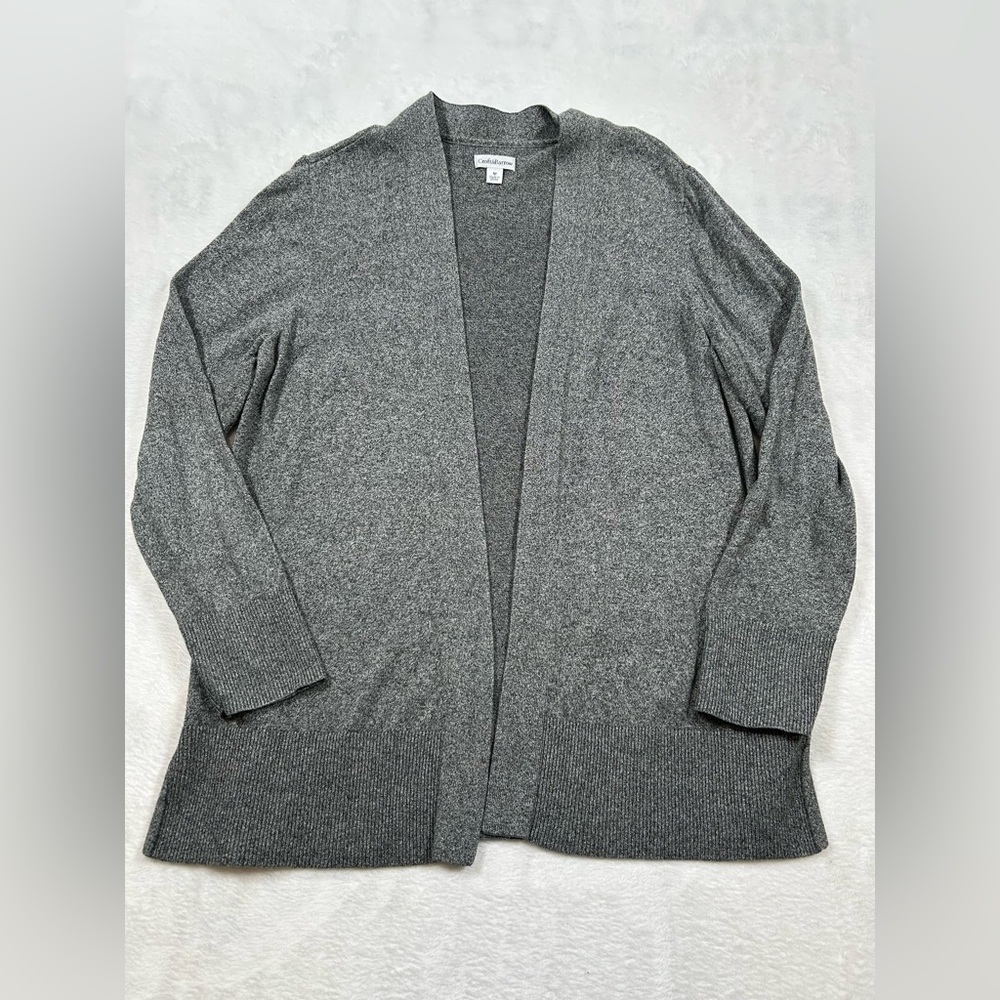 Croft & Barrow Open Front Cardigan Women’s Medium Gray Marled Knit Sweater